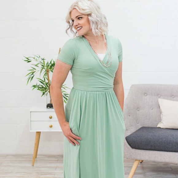 sage wrap maxi dress